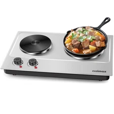 Hot Plate,Cusimax Double Burner 1800W Cast Iron Heating Plate,Electric Stove ...
