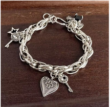 100% Solid 925 Sterling Silver Heart Bracelet Women Men Handmade Vintage Gift