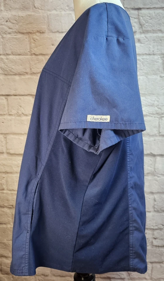 Cherokee Flexibles Womens Scrub Top Blue Size 2XL Side Stretch Panels 2 Pockets - Image 4 of 4
