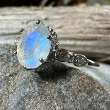 Moonstone Ring Engagement Promise Cocktail Ladies Ring Sterling Silver 925