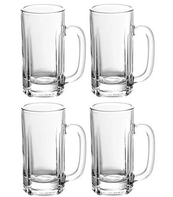 4-teiliges großes Glas Becher Set Smooth Touch Heiß & Kalt Getränke Saft Henkelbecher 415 ml