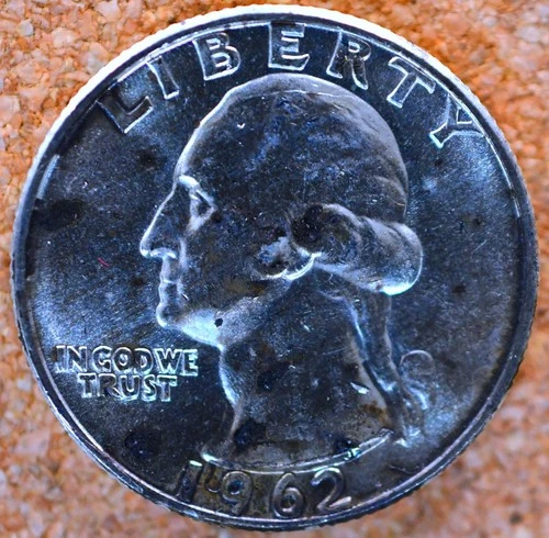 1962-D Washington Quarter, Full Luster, BU Condition, 90% Silver, RAW