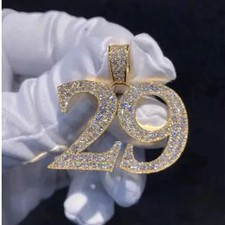 Round Lab Created Diamond Customize Number Pendant 14k Yellow Gold Plated