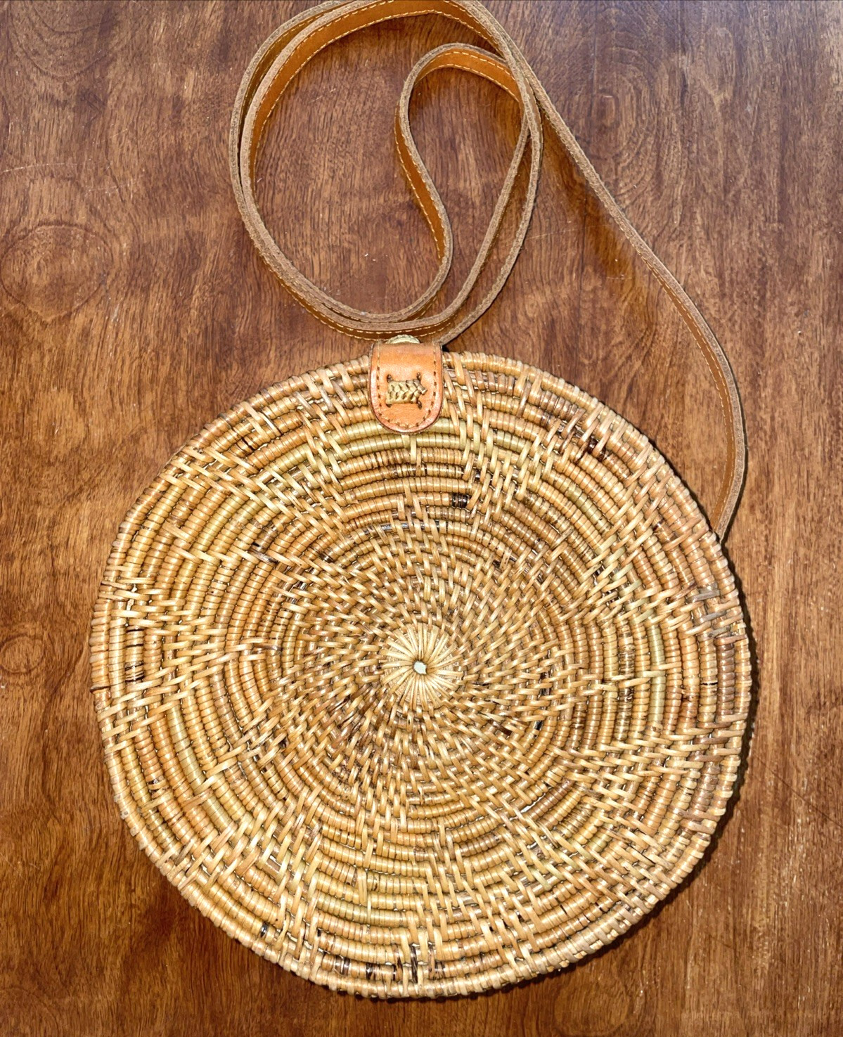 Canteen Style Round Wicker Rattan Shoulder Bag Crossbody Boho Artsy Festival