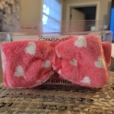 The Creme Shop Plush Spa Headband New In Box Pink With White Hearts