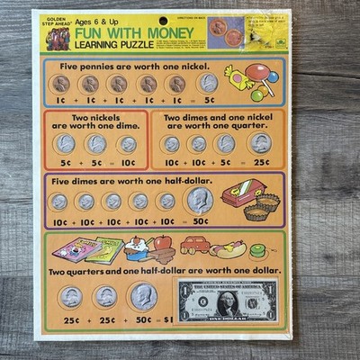 1985 Collectors Vintage Golden Step Ahead learning Puzzle Fun with Money  4739-1