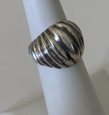 Vintage Sterling Silver 925 Ribbed Dome Ring Size 10