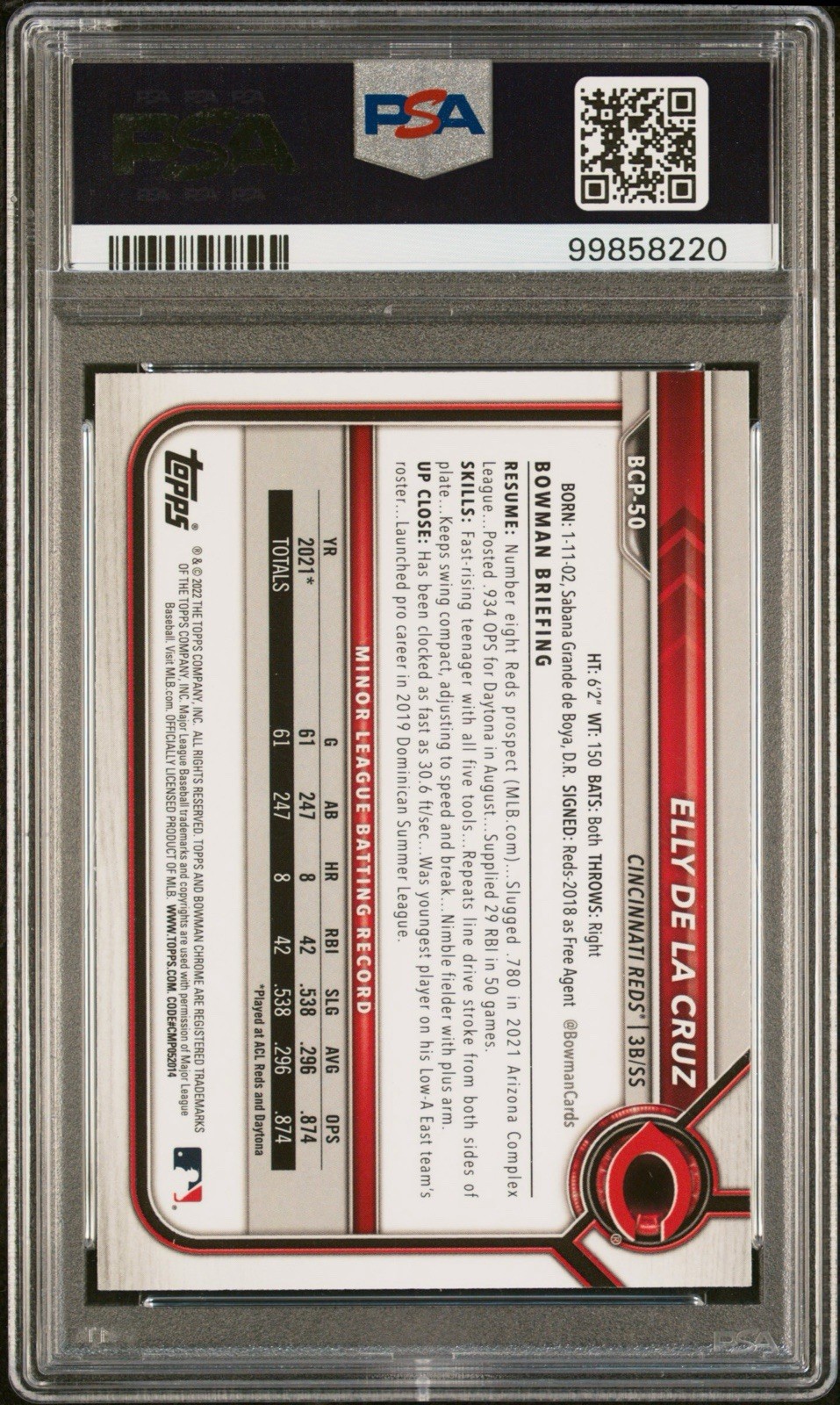 2022 Bowman Chrome Prospects Elly De La Cruz Mojo Refractor (RC) PSA 10 💎 view 2