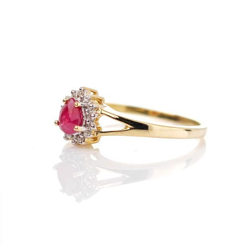 Anello Rubino 9ct Misura O.5 Diamante Oro Giallo 0,42ct Pera Rossa Trattata Regalo - Foto 11 di 12