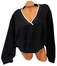 Victoria  s Secret PINK V-neck Sweatshirt Blk White Trim Pullover Cropped Size XL