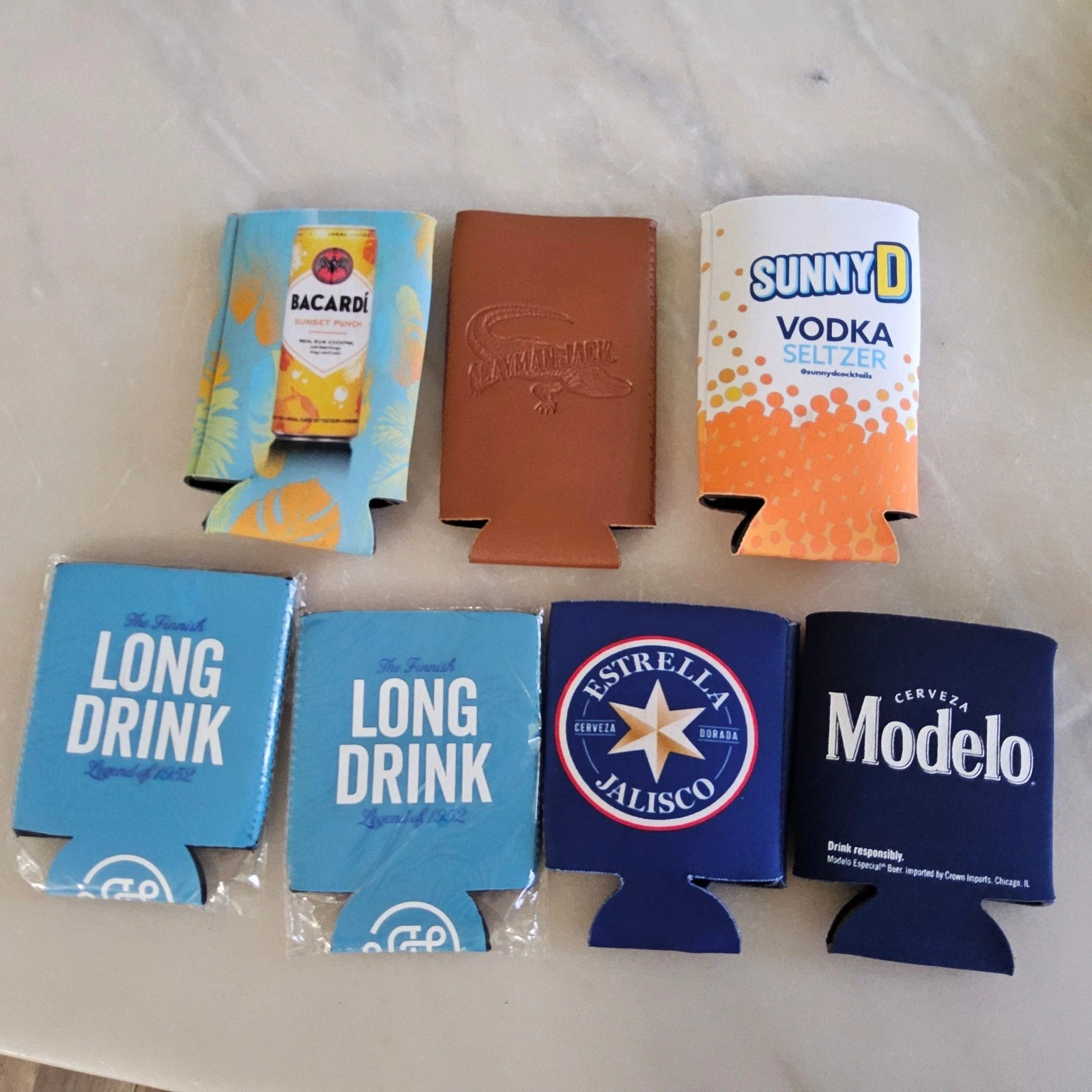 Lot of 7 Beer Can Coolers Koozies Bacardi Sunny D Modelo Long Drink
Opens in a new window or tab