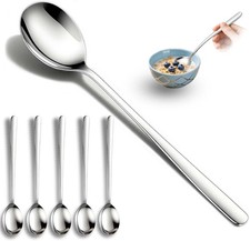 Set of 5 Premium Korean Soup Spoons, 8 Inch 18/10 Stainless Steel Long