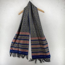 Scarf Geometric Tribal Boho Fringe Rectangular Blue 12" x 84"
