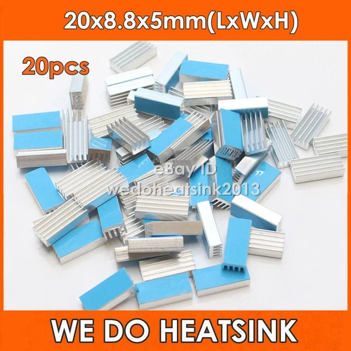20pcs Extruded 20x8.8x5mm Aluminum Heatsink For Ram Chips With Thermal Stick Pad