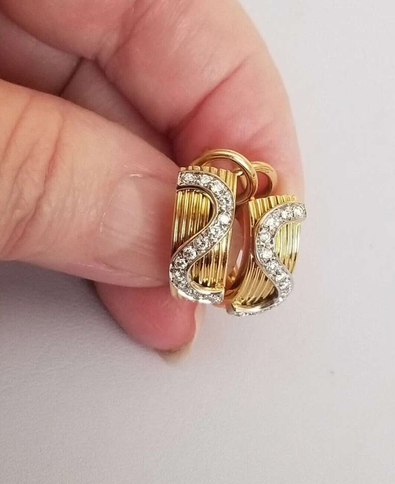 Real Diamond Earrings Omega Backs 14k Yellow Gold Plated - Image 2 of 4