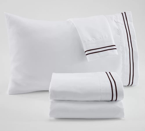 Scala 4 PC 100% Egyptian Cotton 21 in Pocket With 2 Stripe Embroidery Sheet Set - Picture 30 of 34