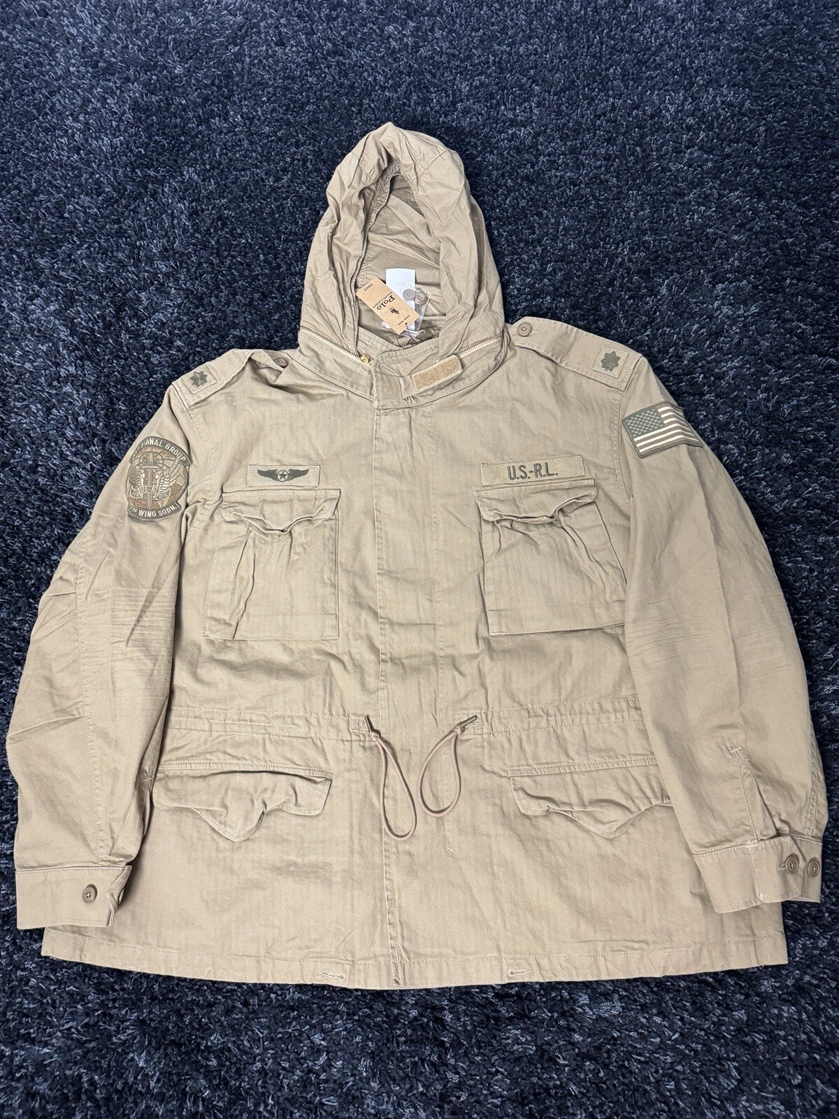 Polo Ralph Lauren Denim&Supply herringbone khaki M65 Military jacket 4XB p2p33,5
