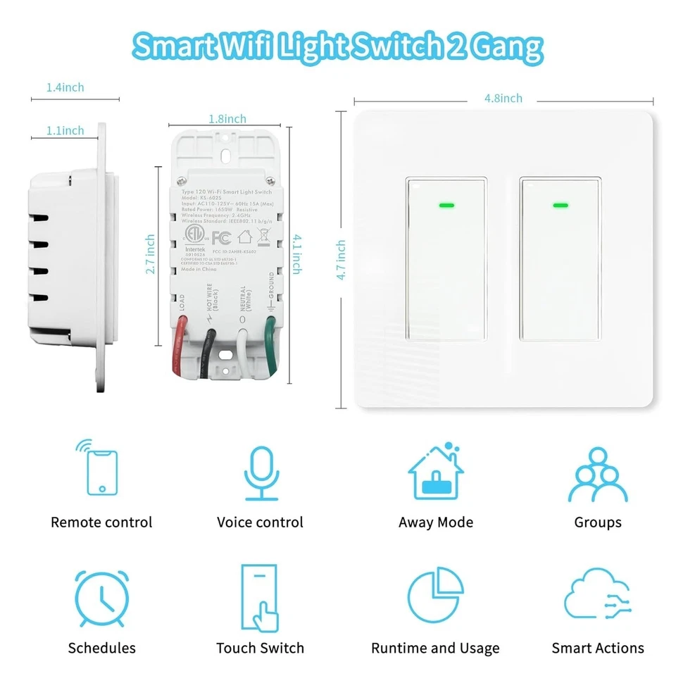 Smart WiFi Light Switch 2 Gang Compatible With Alexa Google & SmartThings - Image 3 of 4