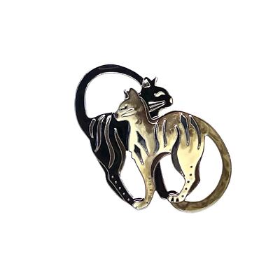 Zarah Looking Back Cat Brooch Cats Pin Silver Plated Enamel 