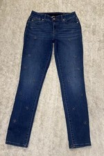 Chico's medium wash floral decorative beading denim skinny jeans Size 0.5R/6R