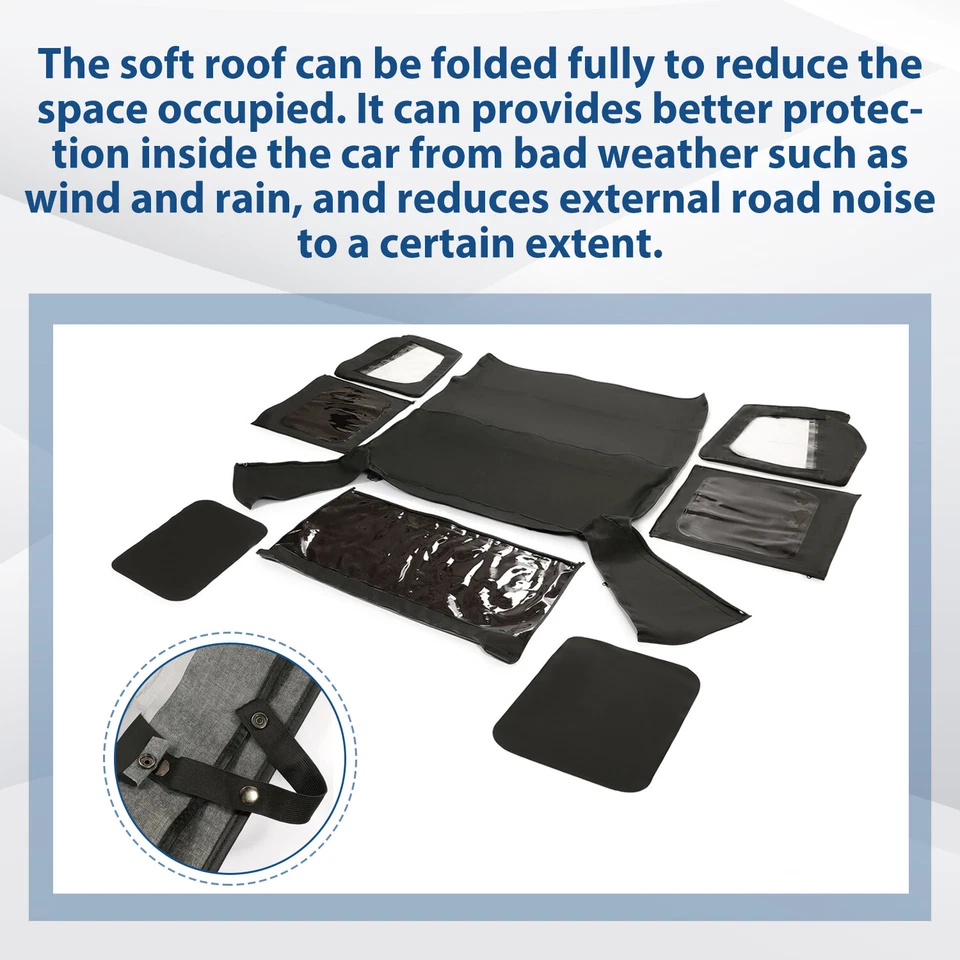 For 1987-1995 1988 Jeep Wrangler YJ Soft Top Half Doors Sailcloth Black #9870215 - Image 3 of 4