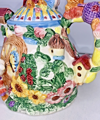 Easter Garden Party Teapot Bunny Rabbits Colorful Design 1999 Vintage TP302 - Picture 6 of 16