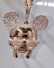 MEN'S 3ct D/VVS Moissanite MICKY MOUSE Face 925 Silver Custom Made Charm Pendant