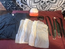 wilson baseball pants, rawlings windbreaker, adjustable belts, sunglasses