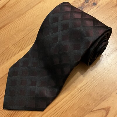 Krawatte Greenfield Schwarz Rot schimmernd Kariert 100% Seide 153 X 9,5 cm