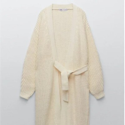 ZARA VANILIA CREAM WRAP SIDE TIE CHUNKY KNIT CARDIGAN