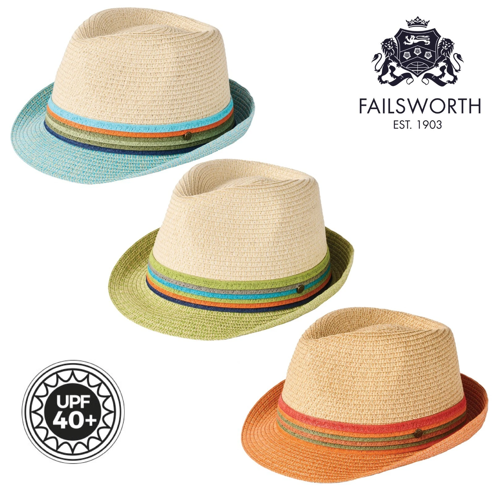 Failsworth Seville Summer Straw Trilby Hat 3 Colours Sized UPF40+
