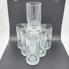 7pc Set Libbey Crisa Impressions Thumbprint Pinched Sides 16 oz. Tumblers Signed