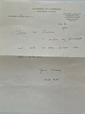 Nevill Francis Mott   - Nobelpreis Physik 1977  - original Autograph