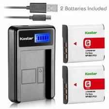 LCD 1 Charger & Battery for Sony NP-BG1 DSC-W300 DSC-W30 DSC-W35 DSC-W50 DSC-W55
