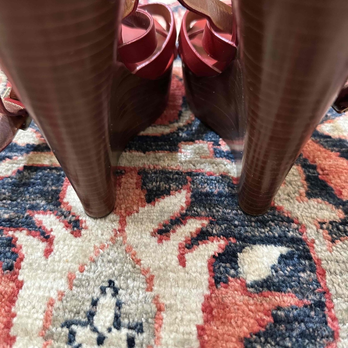 Burberry Red Leather Open Toe Ankle Strap Wedge Sandals | eBay display picture 1