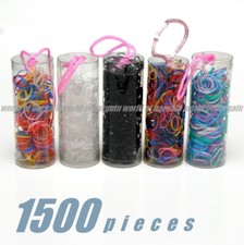 1500 ct HAIR RUBBER BANDS 1/2" in Round Black Clear Multicolor Pony Tail Braids