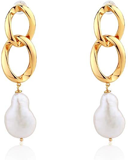 Ear Cuffs Earrings for Grill Natural Baroque Pearl Earrings, Sterling Silver 18K