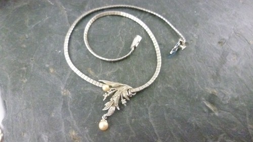 Kette Perle florale Darstellung Blume Blatt 925er Sterling Silber - Picture 2 of 5
