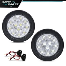 4 Inch Round 24 LED Reverse Backup Tail Lights Trailer Truck Clear Lens 12V 2pcs