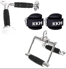 KKH Cable LAT Pull Down Attachments Combo Double D Handle, V Handle, Ankle Strap