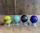 Vintage Lot Of 4 Solid Colored Glass ‘ENJOY COCA COLA’ Logo Advertising Marbles