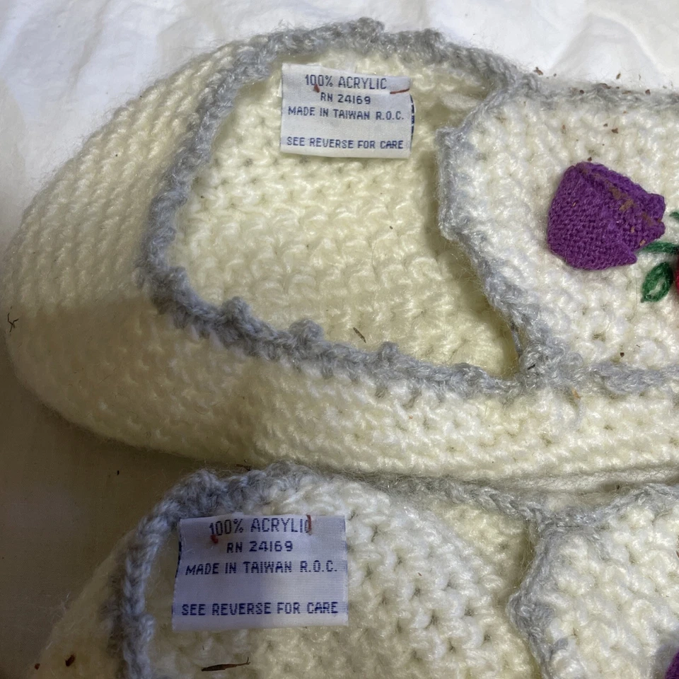 NOS 复古 80 年代钩针针织拖鞋袜莫卡辛 Cottagecore 波西米亚 — 第 4/4 张图片