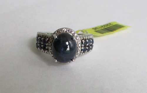 Anillo Ovalado Estrella Azul Zafiro Chatoyancy Plata de Ley .925 Talla 8 Ver Video - Imagen 2 de 6