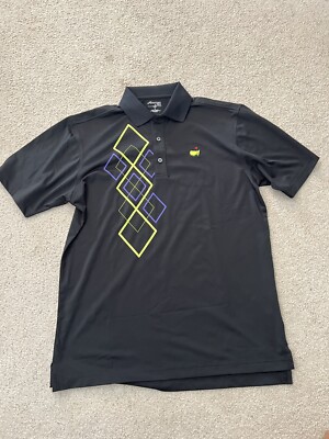 Authentic Augusta Masters Tech Black Geometric Print Golf Polo Shirt Small Mens