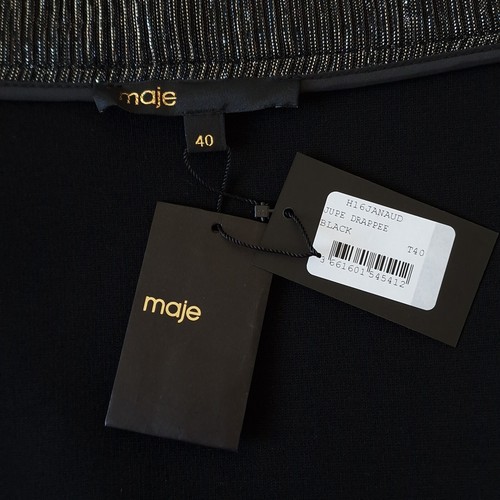 199€ MAJE JANAUD SKIRT S IT40 FR36 UK8 METALLIC BLACK DRAPED LINED ZIP - Picture 8 of 11