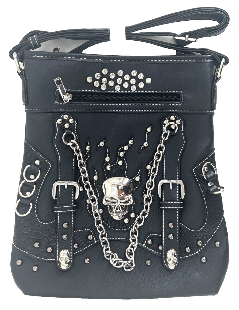 Women\'s Black Concealed Carry With Biker Skull Chain Buckle Embroidery Backpack How to Choose the Perfect Concealed Carry Backpack for Women  main image 4