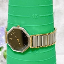 Yves Saint Laurent YSL Octagon Black Dial Quartz Herrenuhr Gold Silber Combo