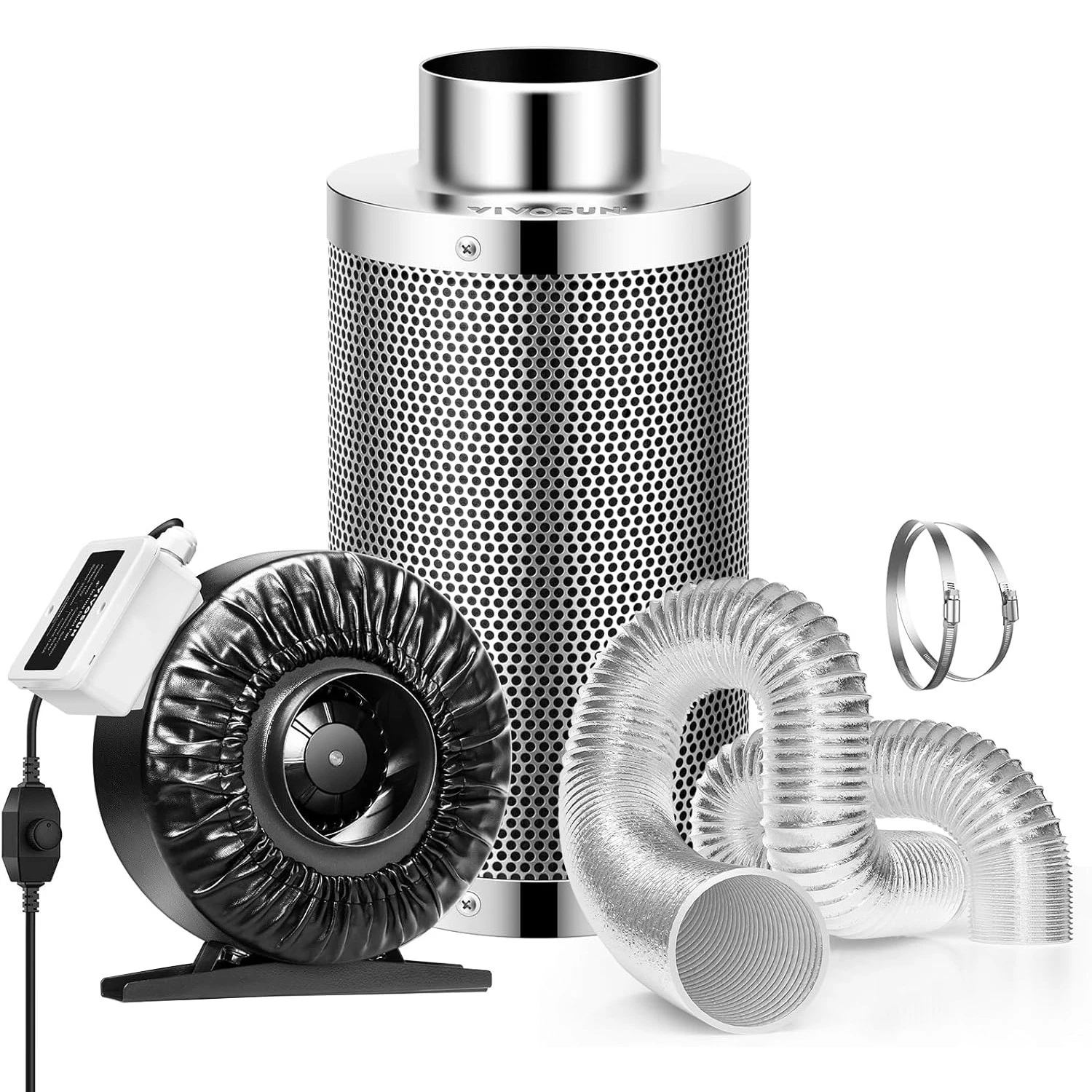 VIVOSUN AeroZesh T4 Inline Duct Fan and 2-Pack 4 Inch 25 Feet Flex Air Aluminum Ducting Dryer Kit - Thumbnail 2