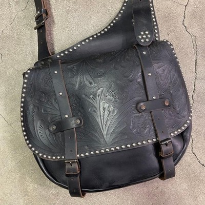 RRL Ralph Lauren Leather Carving Saddle Bag Black 31x37x7cm Japan