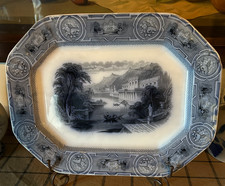 Antique Flow Blue Ironstone Transferware Platter - California Pattern - Wedgwood